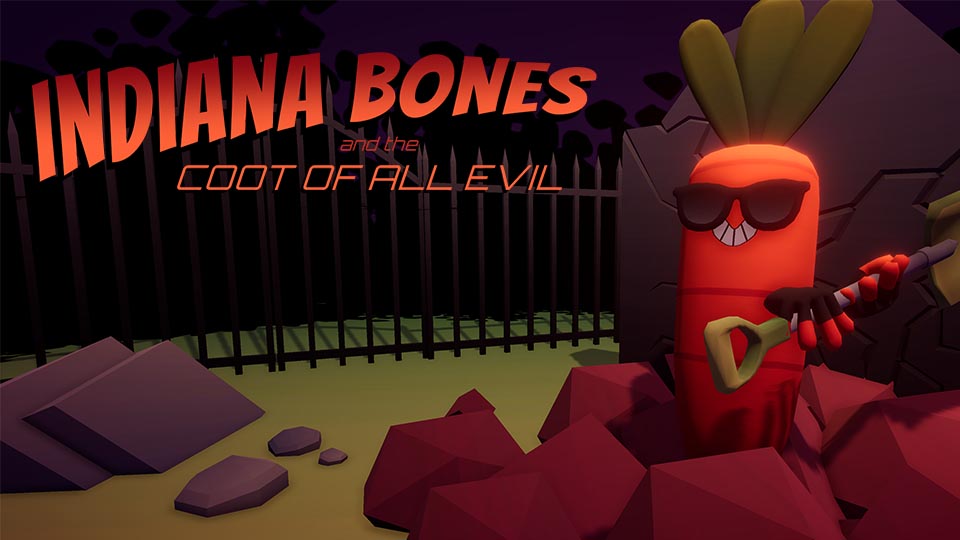 Indiana Bones, a carrot with sunglasses and a shovel, in a 3D hack and slash game for Global Game Jam 2023 - Josien Vos Portfolio